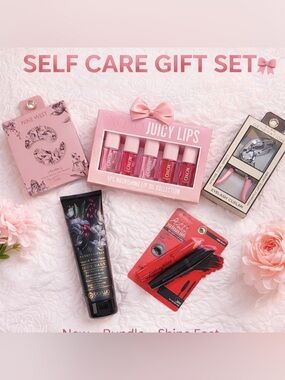 🎀 Self Care Gift Set 💄Lip Oils, Celavi Mascara Duo, Spa Lotion + Beauty Tools